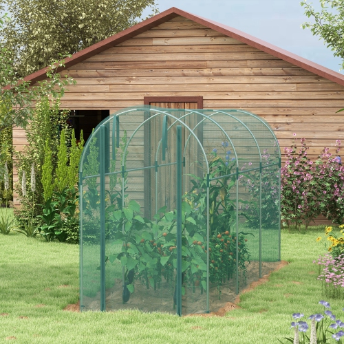 Outsunny 4' x 12' Crop Cage, Plant Protection Tent with Zippered Door and Galvanized Steel Frame, Fruit Cage Netting Cover for Garden, Yard, Lawn,