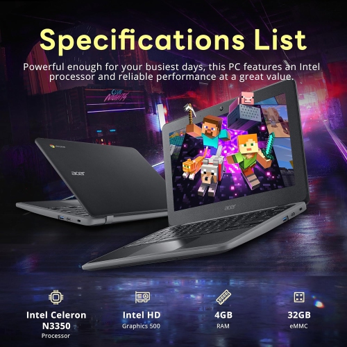 Open Box - Acer Chromebook Spin 11.6" HD Convertible Laptop, Intel Celeron N3350 Processor, 32GB eMMC, 4GB RAM, Integrated Intel HD Graphics 500, HD