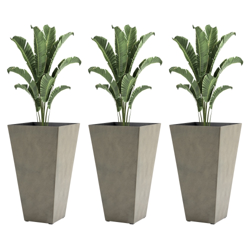 Outsunny 28" Tall Planters for Outdoor Plants with Drainage Hole, Set of 3 Taper Indoor Outdoor Planters, Large Plastic Garden Flower Pots for Porch,