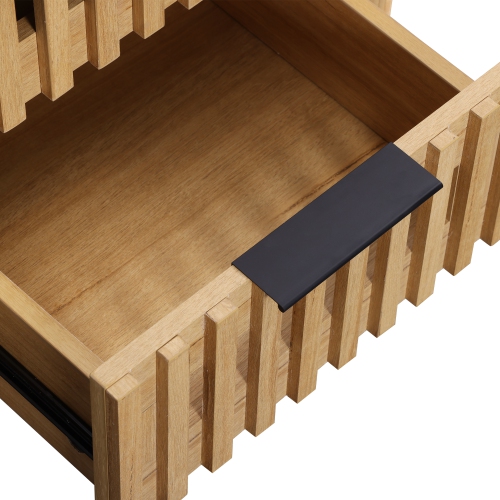 WAMPAT Fluted Nightstand with 2 Drawers,Wood End Table, Modern Storage Bedside Table for Bedroom, Living Room,Oak