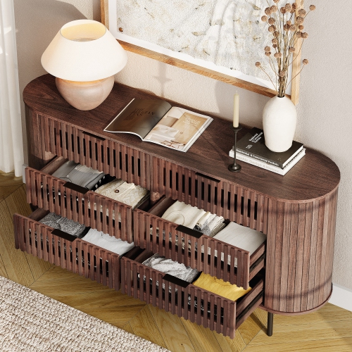 WAMPAT Fluted Dresser for Bedroom with 6 Drawers,Modern Chest of Drawers with Curved Profile Design, Wood Storage Organizer for Bedroom, Living Room,