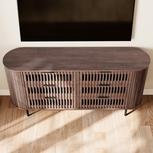 WAMPAT Fluted Dresser for Bedroom with 6 Drawers,Modern Chest of Drawers with Curved Profile Design, Wood Storage Organizer for Bedroom, Living Room,