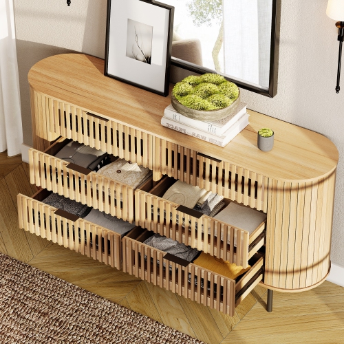 WAMPAT Fluted Dresser for Bedroom with 6 Drawers,Modern Chest of Drawers with Curved Profile Design, Wood Storage Organizer for Bedroom, Living Room,