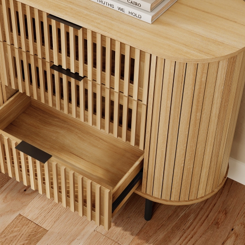 WAMPAT Fluted Dresser for Bedroom with 6 Drawers,Modern Chest of Drawers with Curved Profile Design, Wood Storage Organizer for Bedroom, Living Room,