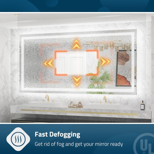 LED Bathroom Mirror with Lights 72 x 36 Frontlit & Backlit Vanity Mirror Anti Fog Stepless Dimmable 3 Colors White/Warm/Natural, Double Lights,