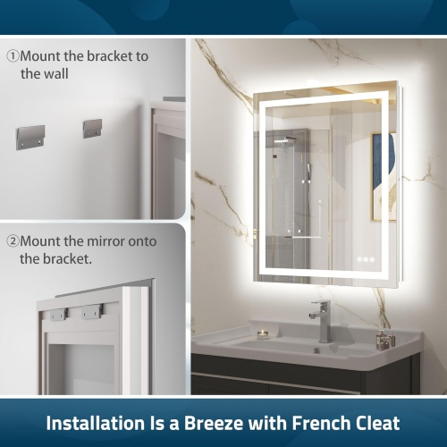 LED Bathroom Mirror with Lights 72 x 36 Frontlit & Backlit Vanity Mirror Anti Fog Stepless Dimmable 3 Colors White/Warm/Natural, Double Lights,