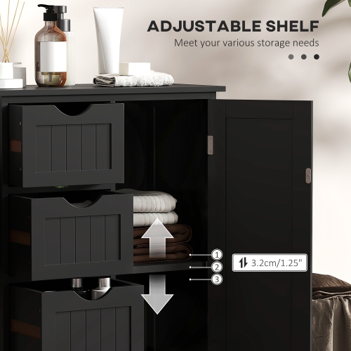 kleankin Bathroom Cabinet, Floor Storage Cabinet with Adjustable Shelf and 4 Drawers, Freestanding Side Cabinet for Washroom, Entryway, Black