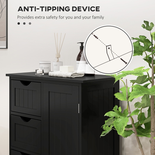 kleankin Bathroom Cabinet, Floor Storage Cabinet with Adjustable Shelf and 4 Drawers, Freestanding Side Cabinet for Washroom, Entryway, Black