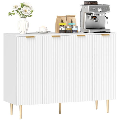 HOMCOM  Sideboard Buffet Cabinet, Modern Kitchen Storage Cabinet \w 4 Doors And Adjustable Shelves, Fluted Coffee Bar Cabinet \w Metal Legs For