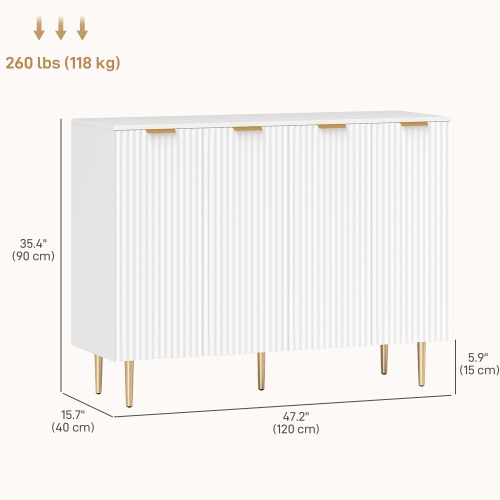 HOMCOM Sideboard Buffet Cabinet, Modern Kitchen Storage Cabinet with 4 Doors and Adjustable Shelves, Fluted Coffee Bar Cabinet with Metal Legs for