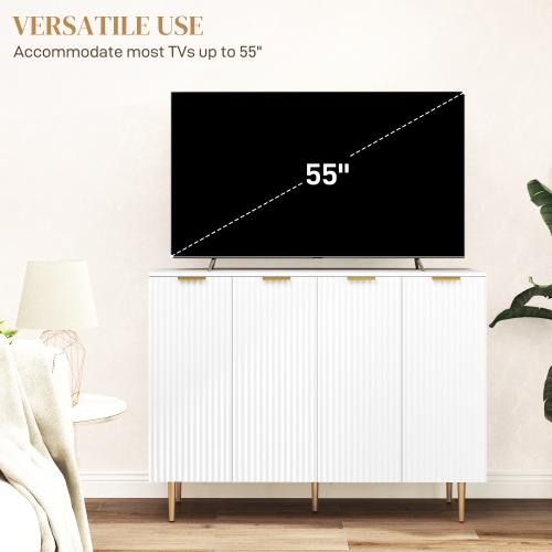 HOMCOM Sideboard Buffet Cabinet, Modern Kitchen Storage Cabinet with 4 Doors and Adjustable Shelves, Fluted Coffee Bar Cabinet with Metal Legs for