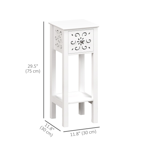 HOMCOM Nightstand Set of 2, Bedside Table Set with Drawer and Open Storage Shelf, End Table Set with Flower-Shaped Design for Bedroom, White