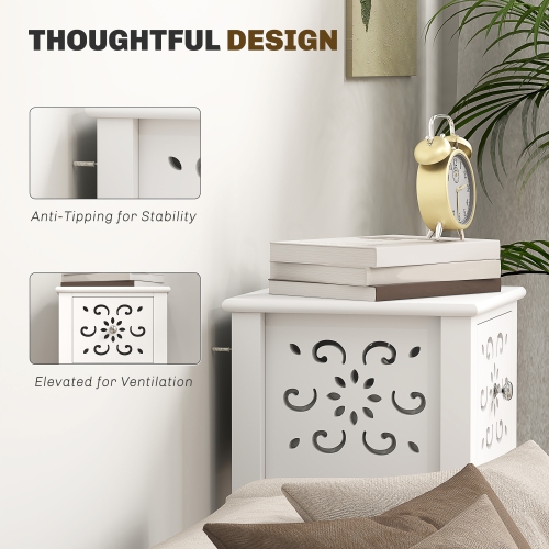 HOMCOM Nightstand Set of 2, Bedside Table Set with Drawer and Open Storage Shelf, End Table Set with Flower-Shaped Design for Bedroom, White