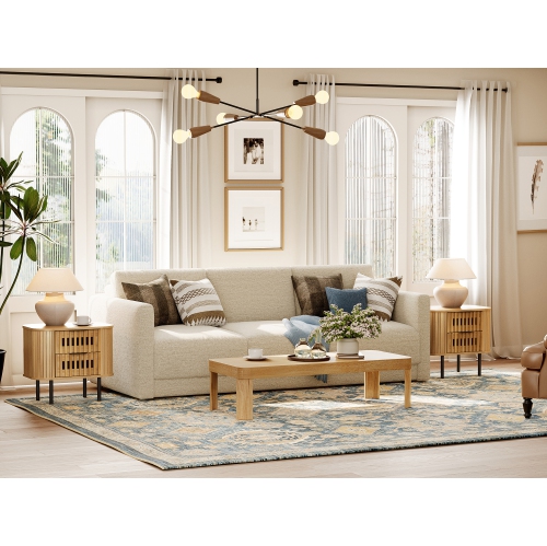 WAMPAT Fluted End Tables Set of 2, Modern Curved Sofa Side Tables with 4 Slatted Drawers, Farmhouse Wooden Nightstands Bedside Tables for Living Room