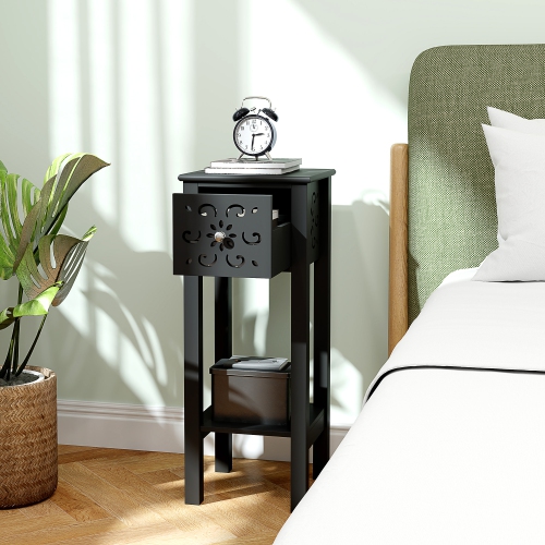 Ensemble de 2 tables de chevet de HOMCOM, ensemble table de chevet avec tiroir et tablette de rangement ouverte, ensemble table de bout avec motif de