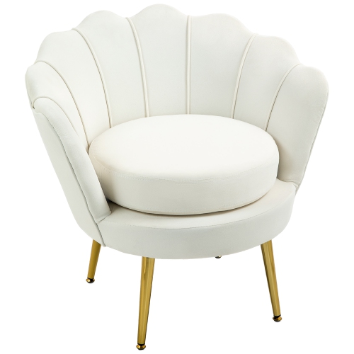 HOMCOM  Modern Accent Chair, Velvet-Touch Fabric Leisure Club Chair With Gold Metal Legs for Bedroom, Cream In White