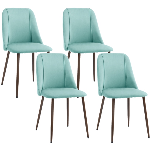 HOMCOM Dining Chairs Set of 4, Modern Kitchen Chairs with Velvet-touch Upholstery, Curved Back and Wood-grain Steel Legs, Accent Chairs for Living