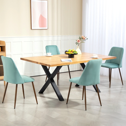 HOMCOM Dining Chairs Set of 4, Modern Kitchen Chairs with Velvet-touch Upholstery, Curved Back and Wood-grain Steel Legs, Accent Chairs for Living