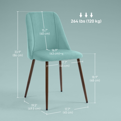 HOMCOM Dining Chairs Set of 4, Modern Kitchen Chairs with Velvet-touch Upholstery, Curved Back and Wood-grain Steel Legs, Accent Chairs for Living