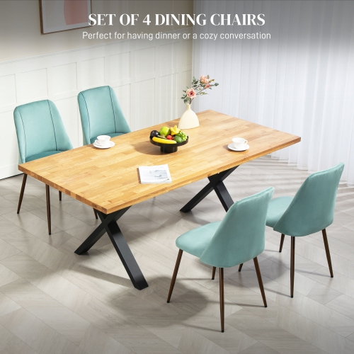 HOMCOM Dining Chairs Set of 4, Modern Kitchen Chairs with Velvet-touch Upholstery, Curved Back and Wood-grain Steel Legs, Accent Chairs for Living