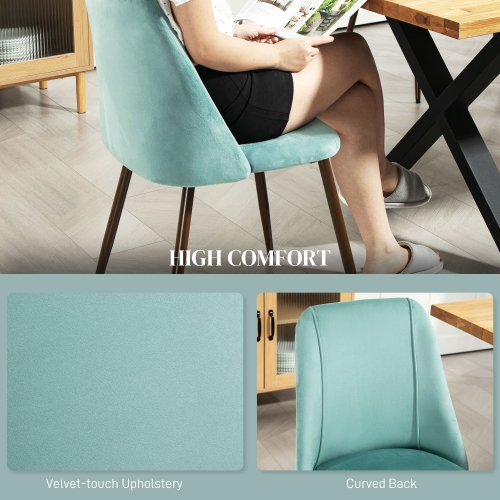 HOMCOM Dining Chairs Set of 4, Modern Kitchen Chairs with Velvet-touch Upholstery, Curved Back and Wood-grain Steel Legs, Accent Chairs for Living