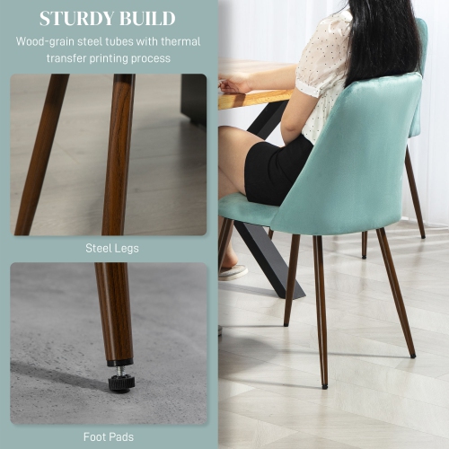 HOMCOM Dining Chairs Set of 4, Modern Kitchen Chairs with Velvet-touch Upholstery, Curved Back and Wood-grain Steel Legs, Accent Chairs for Living