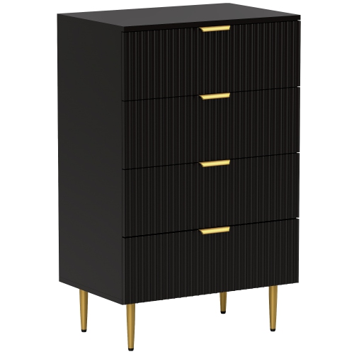 HOMCOM – Commode moderne à 4 tiroirs pour chambre à coucher, commode à tiroirs avec poignées et pattes dorées de luxe, tiroirs de rangement, noir