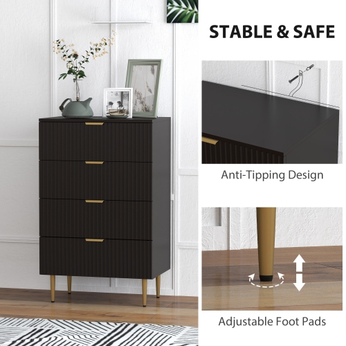 HOMCOM – Commode moderne à 4 tiroirs pour chambre à coucher, commode à tiroirs avec poignées et pattes dorées de luxe, armoire de rangement pour