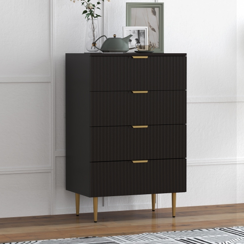 HOMCOM – Commode moderne à 4 tiroirs pour chambre à coucher, commode à tiroirs avec poignées et pattes dorées de luxe, armoire de rangement pour