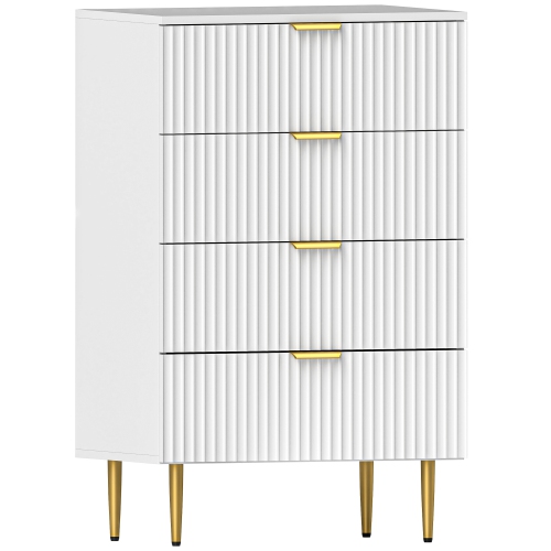 HOMCOM – Commode moderne à 4 tiroirs pour chambre à coucher, commode à tiroirs avec poignées et pattes dorées de luxe, tiroirs de rangement, blanc