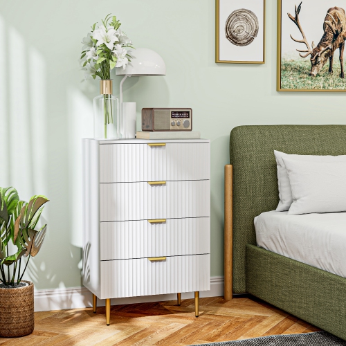 HOMCOM – Commode moderne à 4 tiroirs pour chambre à coucher, commode à tiroirs avec poignées et pattes dorées de luxe, armoire de rangement pour