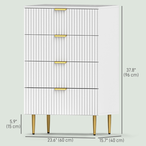 HOMCOM – Commode moderne à 4 tiroirs pour chambre à coucher, commode à tiroirs avec poignées et pattes dorées de luxe, armoire de rangement pour