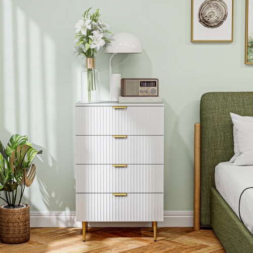 HOMCOM – Commode moderne à 4 tiroirs pour chambre à coucher, commode à tiroirs avec poignées et pattes dorées de luxe, armoire de rangement pour