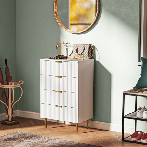 HOMCOM – Commode moderne à 4 tiroirs pour chambre à coucher, commode à tiroirs avec poignées et pattes dorées de luxe, armoire de rangement pour