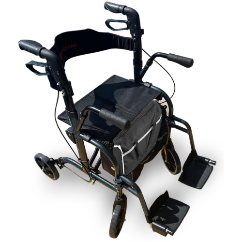 Image 1 de 10.. Marchette compacte 2-en-1 à roulettes tout-terrain, siège ergonomique, déambulateur pliable léger pour aînés et adultes, hauteur réglable et
