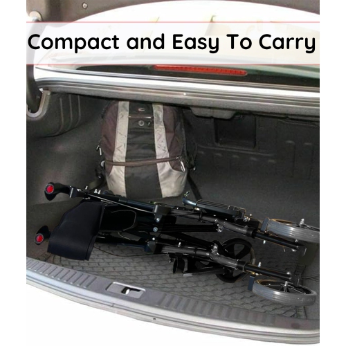 10 KG Lightweight 4 Wheel Walking Rollator with Seat & Armrests, Takes Up 30cm Tiny Space When Folded, Walking Cane Storage and Large Bag, Dual