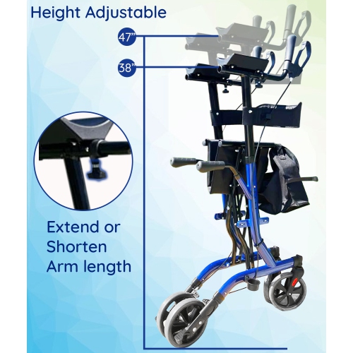 Healthy Stand Up Walking Support with Padded Seat & Armrests Up To 135 KG Capacity, 9.5 KG Lightweight Walking Rollator with Storage Bag & Cane