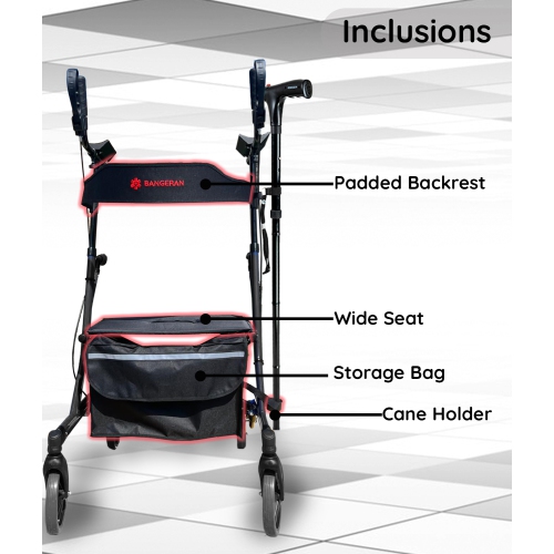 Elbow Supporting Upright Rolling Walker, Healthy Stand Up Position with Seating and Double Handbrakes, Allowed on Airplanes Cruise Ships, For Seniors