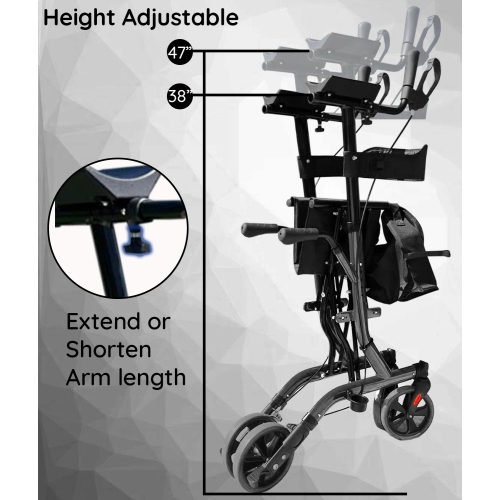 Elbow Supporting Upright Rolling Walker, Healthy Stand Up Position with Seating and Double Handbrakes, Allowed on Airplanes Cruise Ships, For Seniors
