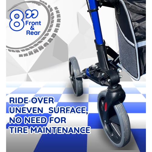 Ultra Light Rollator Walker with Seat, Portable Restful Mobility Solutions with 20cm Large Wheels and Storage Bag, Side Cane Storage, Dual Brake