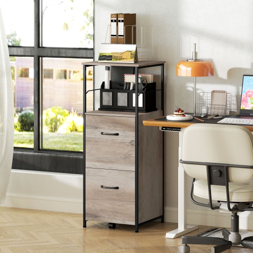 Vinsetto Vertical Filing Cabinet, 42.5" Tall File Cabinet with 2 Drawers, Open Shelf, Hanging Bars for Letter and A4 Size, Industrial Printer Stand