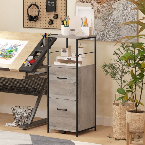 Vinsetto Vertical Filing Cabinet, 42.5" Tall File Cabinet with 2 Drawers, Open Shelf, Hanging Bars for Letter and A4 Size, Industrial Printer Stand