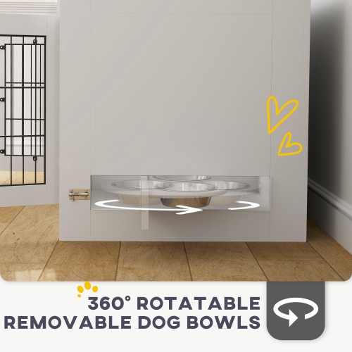 PawHut – Meuble pour cage de chien 31,5&nbsp;po avec bols amovibles et rotatifs à 360°, table d'extrémité avec deux portes, pour chiens moyens, 31,5