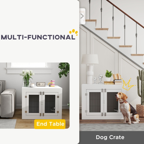 PawHut – Meuble pour cage de chien 31,5&nbsp;po avec bols amovibles et rotatifs à 360°, table d'extrémité avec deux portes, pour chiens moyens, 31,5