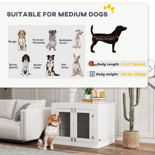 PawHut – Meuble pour cage de chien 31,5&nbsp;po avec bols amovibles et rotatifs à 360°, table d'extrémité avec deux portes, pour chiens moyens, 31,5