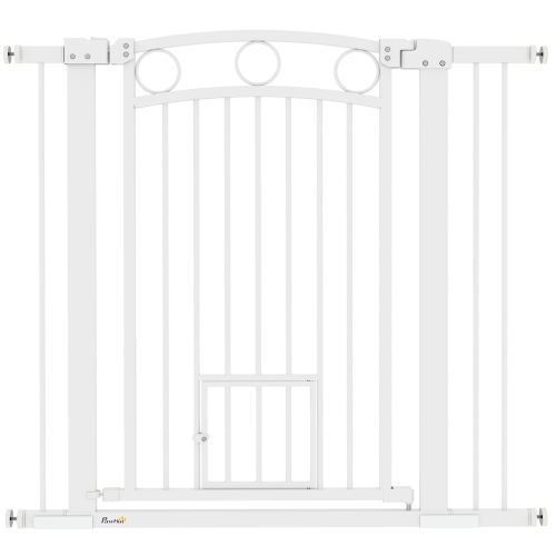 PawHut Dog Gate, 38" Extra Tall Pet Gate with Cat Door, Includes 2.8" and 5.5" Extension Kits, Pressure Mounted Stair Gate for Doorways, Hallways, St
