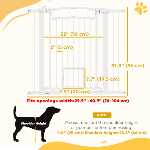 PawHut 30"-41" Wide Dog Gate, 38" Extra Tall Pet Gate with Cat Door, Includes 2.8" and 5.5" Extension Kits, Pressure Mounted Stair Gate for Doorways,