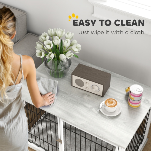 PawHut 35in Dog Crate Furniture with Washable Cushion, Indoor Dog Kennel End Table with Adjustable Feet for Medium Dogs, Grey