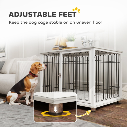 PawHut 35in Dog Crate Furniture with Washable Cushion, Indoor Dog Kennel End Table with Adjustable Feet for Medium Dogs, Grey