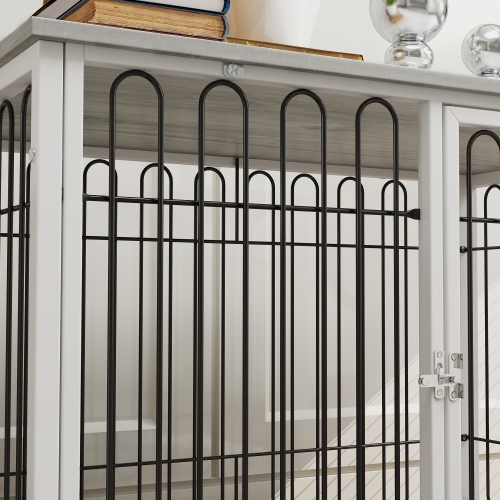 PawHut 35in Dog Crate Furniture with Washable Cushion, Indoor Dog Kennel End Table with Adjustable Feet for Medium Dogs, Grey